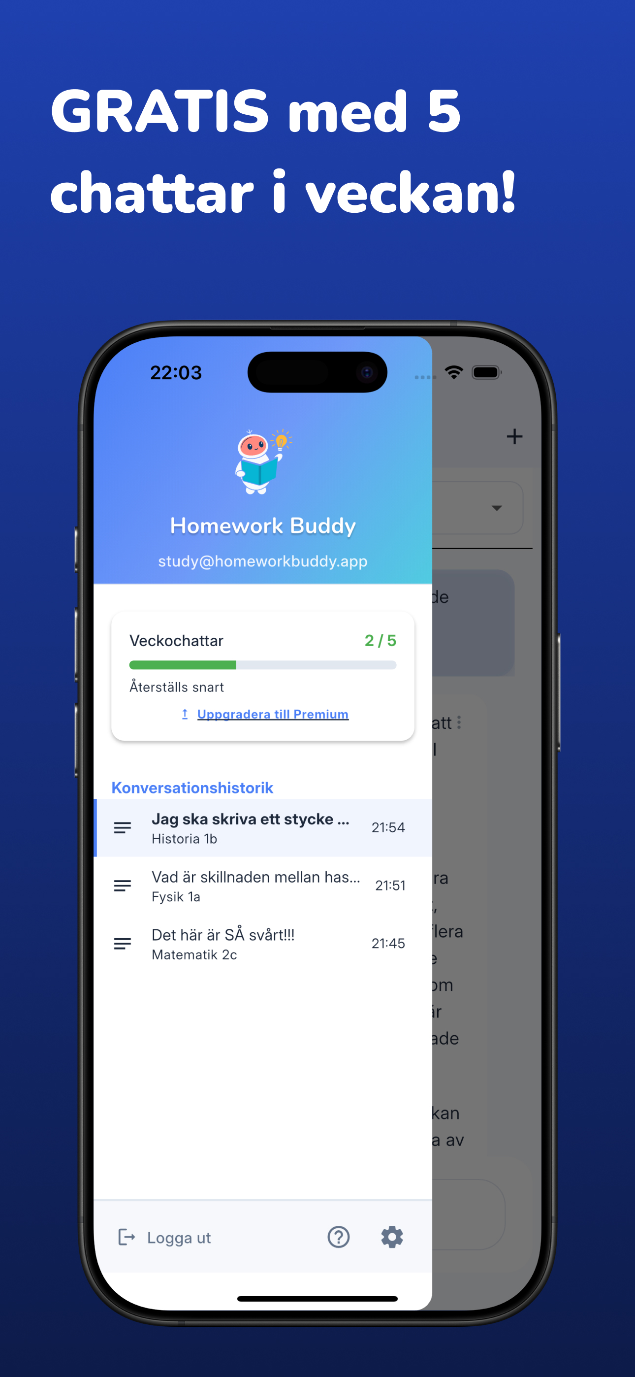 Skärmdump: Börja gratis varje vecka